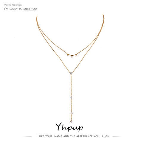 Yhpup-collar con colgante de circonia cúbica en capas largas para mujer, gargantilla de cadena de acero inoxidable de 18 K, accesorios ► Foto 1/6