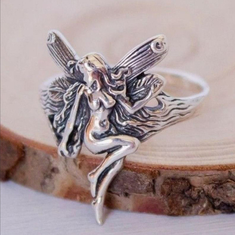 Anillo alas de Ángel estilo gótico Steampunk para mujer y niña, sortija de Ángel de hadas, Estilo Vintage, regalo de joyería de aniversario ► Foto 1/1