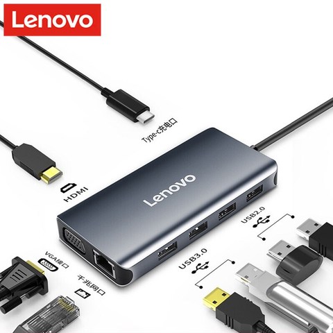 Lenovo LX0808-Puerto adaptador USB C A Multi USB 3,0, HDMI, VGA, RJ45, para MacBook Pro Air, accesorios, tipo C, puerto para ordenador portátil y PC ► Foto 1/6