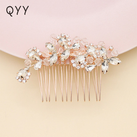 QYY más Clips de pelo de plata de cristal de Color ornamentos de boda para el cabello de aleación de peineta para novia tocados para mujeres horquillas con Clips ► Foto 1/6