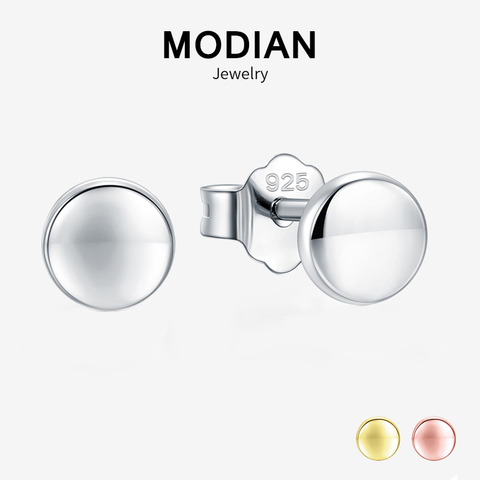 Modian-pendientes de tuerca redondos para mujer, de gran oferta, Plata de Ley 100% 925, Color dorado y rosa dorado, joyería fina ► Foto 1/6