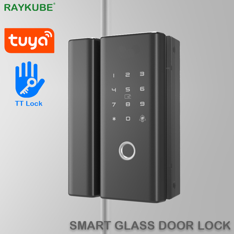 RAYKUBE-cerradura de puerta de vidrio con huella dactilar, Bluetooth, Wifi, compatible con aplicación de teléfono, 4 modos de desbloqueo para puerta de madera y vidrio de oficina ► Foto 1/6