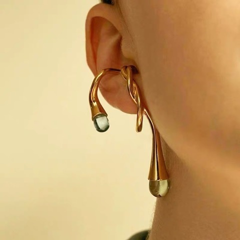 2022 nuevo diseño, gota de agua, cristal transparente, oro, pendientes, simple, giro, alambre de metal, pendientes de mujer, fiesta ► Foto 1/6