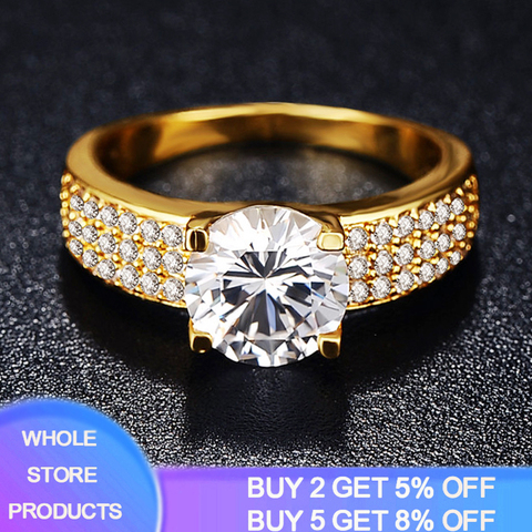 YANHUI con 18K sello 4 garra 2 quilates Zirconia cúbico boda/anillos de compromiso para las Mujeres 18K oro Color de las mujeres anillo de joyería fina ► Foto 1/6