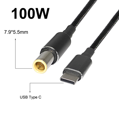 Cable de carga USB tipo C PD de 100W, adaptador de corriente para portátil, conector para Lenovo Thinkpad T400 T410 T420 T430, 7,9x5,5mm ► Foto 1/6