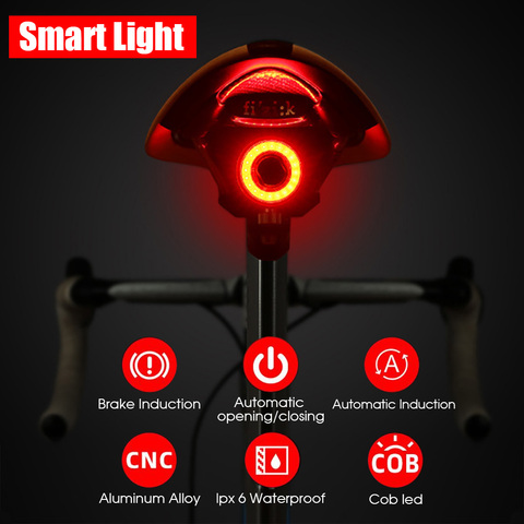 Luz trasera de bicicleta recargable inteligente para automóbil Luz de detección de freno IPX6, luz trasera LED resistente al agua, lámpara trasera de advertencia para bicicleta de montaña y carretera ► Foto 1/6