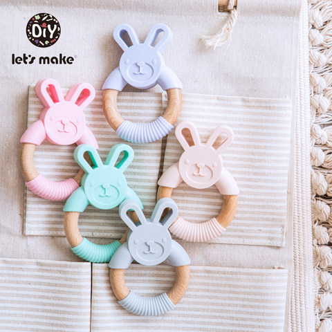 Let's Make-mordedor de silicona con forma de conejo para bebé, juguete de dentición sin BPA de grado alimenticio, 1 unidad ► Foto 1/6