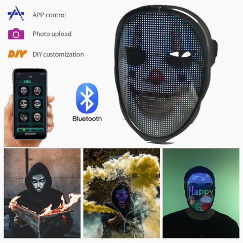 Tablero programable con Bluetooth para exhibir mascarillas para hombre, foto a todo Color, animación, con texto LED, fiesta de Halloween, Navidad, juguete para regalo ► Foto 1/6