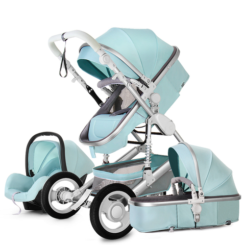 Cochecito de bebé de lujo 3 en 1, con asiento de coche, Reversible, portátil, de paisaje alto, Rosa ► Foto 1/6
