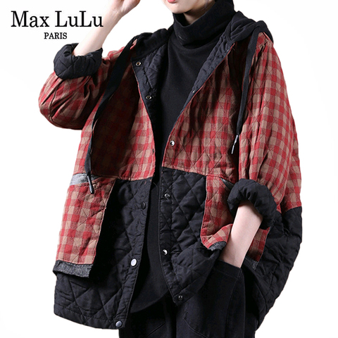 Max LuLu-ropa de calle de estilo chino para invierno, chaquetas acolchadas holgadas con capucha para mujer, abrigos Vintage informales a cuadros de talla grande ► Foto 1/6