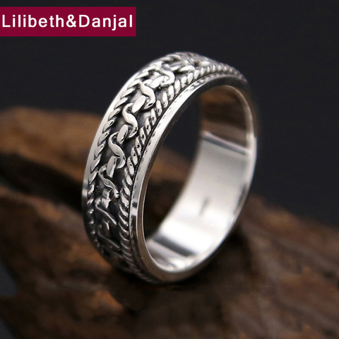 Anillo de plata de primera ley con forma de Aro para hombre y mujer, sortija giratoria, plata esterlina 100%, color negro, Estilo Vintage, Tailandia, FR5 ► Foto 1/6
