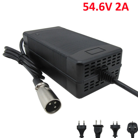 Cargador de litio de 54,6 V, 2A, 48 voltios, 2A, XLR, conector macho de 3 pines para cargador de batería de bicicleta 48 V, 13S, con ventilador ► Foto 1/5