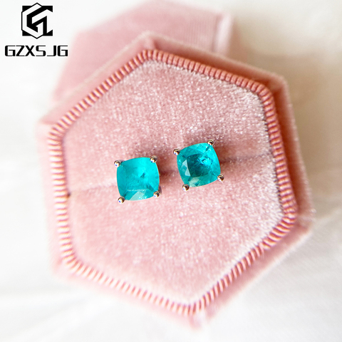 GZ Paraiba turmalina piedras preciosas Stud pendientes para las mujeres sólida plata 925 joyería de piedras preciosas para fiesta regalo de Navidad ► Foto 1/6