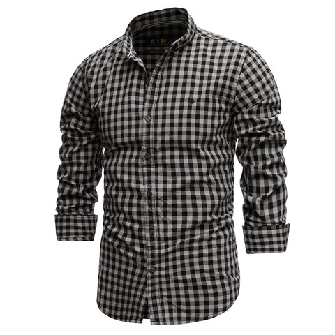 Camisa de algodón a cuadros para hombre, camisa informal entallada, camisa manga larga para hombre, camisas de vestir de alta calidad, 100% primavera 2022 ► Foto 1/6