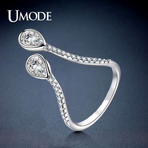 UMODE-Anillos de Compromiso de gota de agua para mujer, joyas de boda de circonia cúbica ajustables, joyería de diamantes de imitación UR0504 ► Foto 1/6