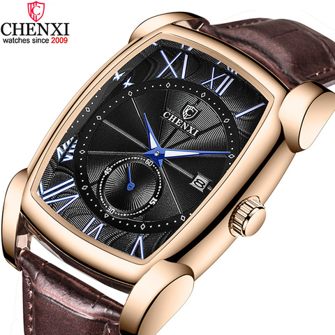 Marca CHENXI-reloj Vintage de cuero genuino para hombre, cronógrafo con números romanos, Cuadrado antiguo, resistente al agua ► Foto 1/6