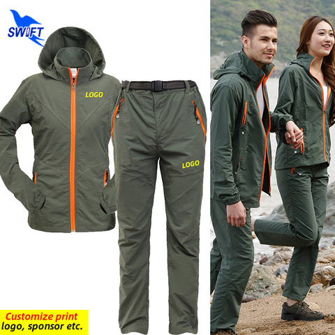 Conjunto de ropa de senderismo transpirable para hombre y mujer, secado rápido, chaquetas + Pantalones para deportes al aire libre, traje de senderismo y acampada personalizado, verano 2022, 2 uds. ► Foto 1/6