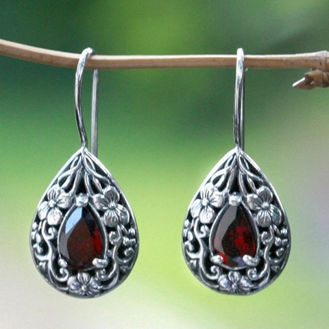 Pendientes colgantes con forma de pera para mujer, aretes Vintage con gotas de agua, con diamantes de imitación rojos, para boda, aretes étnicos de piedra roja, regalos de joyería ► Foto 1/4