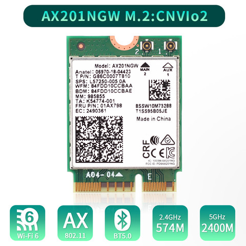 Wi-Fi 6 Intel AX201 M.2 clave E CNVio 2 Wifi Tarjeta de doble banda 3000Mbps inalámbrico Bluetooth 5,0 de 2,4 Ghz/5Ghz 802 11ac/ax AX201NGW ► Foto 1/6