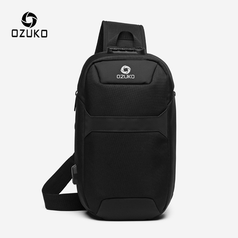 Bandolera antirrobo para hombre OZUKO, mochila para el pecho con carga USB resistente al agua para hombre, bolsa de mensajero de viaje corta, bolsa de hombro para el pecho ► Foto 1/6