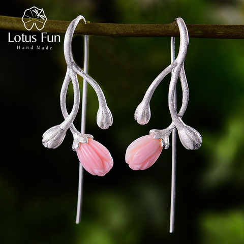 Lotus Fun-Pendientes colgantes para mujer, con diseño de flor de Jazmín y caparazón natural de 18K, joyería fina de diseño de plata de ley 925 auténtica para mujer ► Foto 1/6