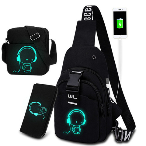 Bolsos cruzados multifuncionales a la moda para hombre, mochila de pecho con carga USB, bolso de pecho luminoso de viaje corto, bolso de hombro para hombres jóvenes ► Foto 1/6