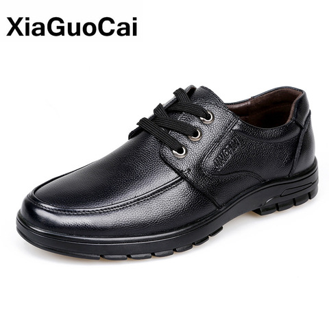 Zapatos informales de cuero genuino para hombres, zapatos de lujo para hombres de negocios británicos, zapatos de moda de punta redonda con cordones para primavera y otoño, calzado para ancianos ► Foto 1/5