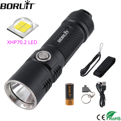 BORUiT-linterna LED BC10 XHP70.2, linterna con cargador USB de 6 modos, carga máxima de 3600LM, linterna para acampada con batería de 26650 ► Foto 1/6