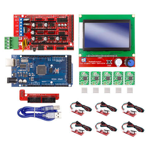 Controlador Mega 2560 R3 + rampas 1,4 + LCD 12864 + 6 interruptor de límite Endstop + 5 controlador paso a paso A4988, Kit de impresora 3D para Arduino ► Foto 1/6