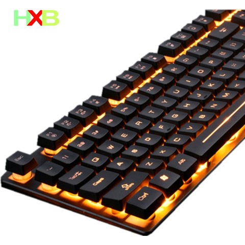 Teclado HXB, teclados para juegos, Gamer, USB, con cable luminoso, con arcoíris y respiración, teclado impermeable para PC, ordenador, e-sport ► Foto 1/6