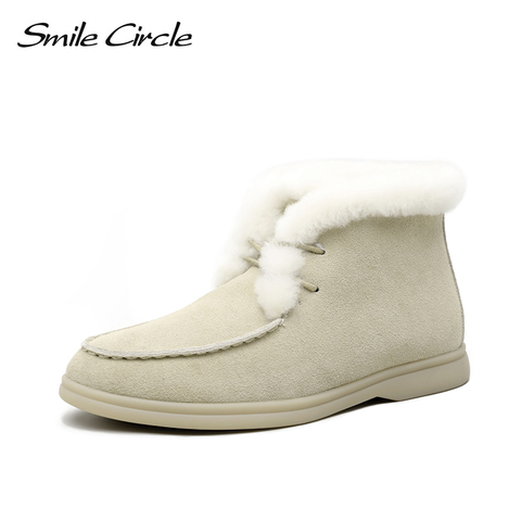 Smile Circle, botas de mujer, botas de invierno para mujer, botas de nieve para mujer, Botines de cuero genuino de piel Natural, botas de lana planas cómodas con cordones para invierno,zapatos mujer invierno ► Foto 1/6