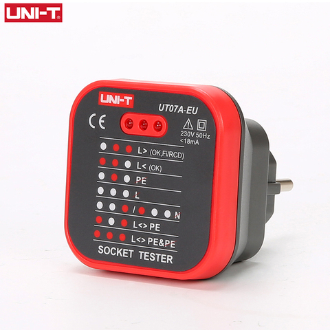 UNI-T UT07 Detector de probadores de enchufe Enchufe europeo enchufe a tierra neutro enchufe a prueba de polaridad Comprobación de fase Detección de cableado prueba de fugas RCD ► Foto 1/6