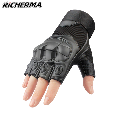 Guantes duros sin dedos para motocicleta, equipo protector de cuero para Motocross, Scooter, ciclismo, carreras ► Foto 1/6