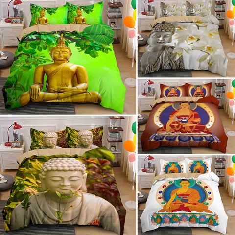 Juego de cama de estilo bohemio con diseño de Buda y reina, juego de edredón con funda de almohada de meditación, 2/3 Uds. ► Foto 1/6