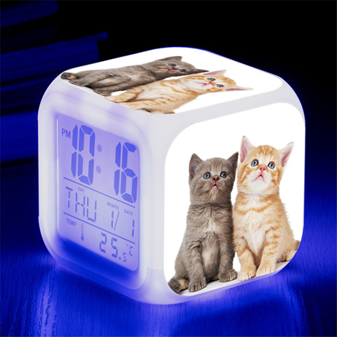 Reloj Despertador Digital con diseño de gato Kawaii, figura de acción con 7 tipos de cambio de colores, Led, regalo para niños ► Foto 1/6