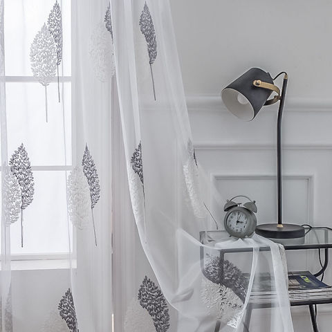 Cortina bordada, cortina translúcida, paneles de gasa blanca, proceso de  bordado clásico, nórdico simple, para dormitorio, balcón, cortina de  suelo/1