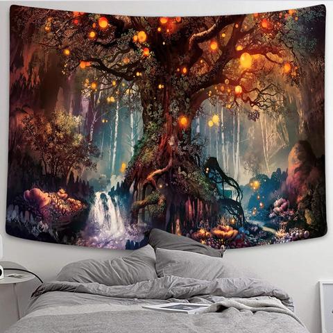 Simsant de Castillo en el bosque tapiz de cuento de hadas Trippy mariposa colorida tapiz colgante de pared para el hogar, dormitorio decoración de fantasía ► Foto 1/6