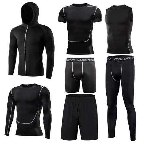 Traje deportivo para hombre, chándal de compresión, ropa de gimnasio para Fitness, conjuntos para correr, ropa deportiva, medias de entrenamiento para ejercicio ► Foto 1/6