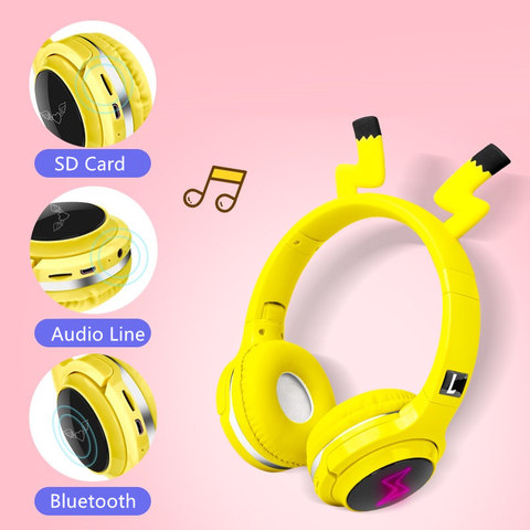 Lindo niños Bluetooth 5,0 auricular con LED de 7 colores auriculares tarjeta SD de soporte de auriculares Cable de Audio niño niña regalo de los niños ► Foto 1/6