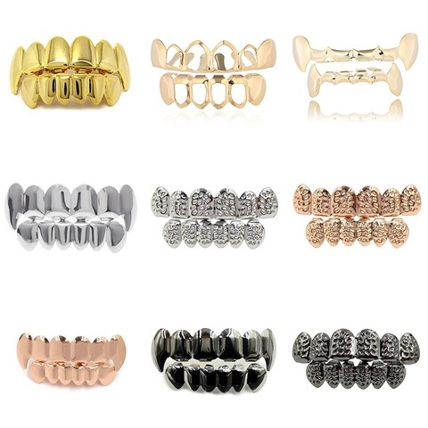 Grillz-dientes de Hip Hop Unisex, dentaduras de Color dorado y plateado, removibles, joyería de moda Dental ► Foto 1/6