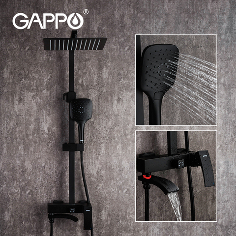 GAPPO-grifo negro para ducha de baño, mezclador de agua caliente y fría, grifos de latón, sistema de ducha de cascada para bañera, mezclador negro ► Foto 1/6