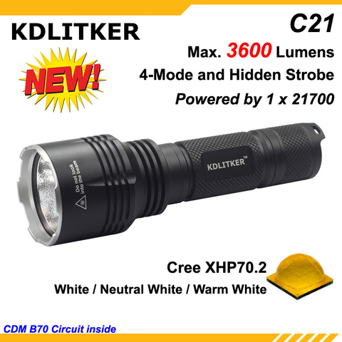 KDLITKER-linterna LED C21 Cree XHP70.2, 3600 lúmenes, 5 modos, color negro (1x21700) ► Foto 1/6