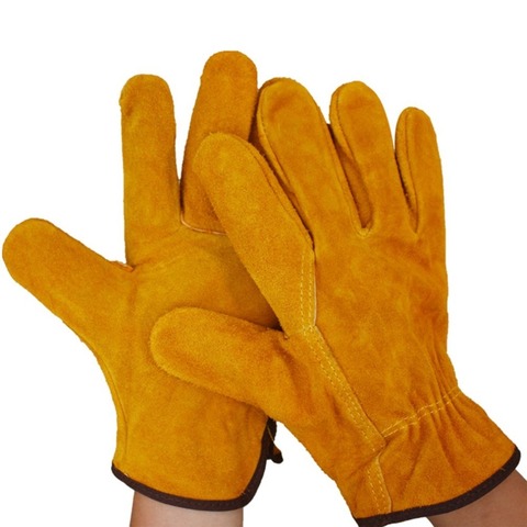 Un par/conjunto de guantes de soldadura de cuero amarillo resistente al fuego para soldadura de Metal herramientas de mano ► Foto 1/6