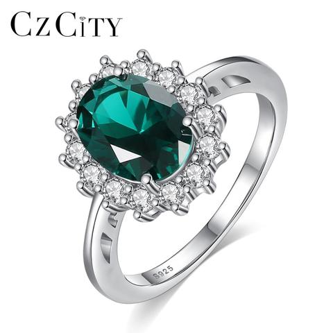 CZCITY-anillos de compromiso de boda para mujer, de Plata de Ley 925, anillos de zafiro rubí Esmeralda de la Princesa Diana, William, con diseño de princesa, joyería fina ► Foto 1/6