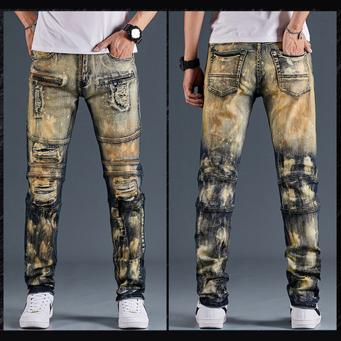 Pantalones vaqueros para hombre, Jeans de moda locomotora para motorista, de alta calidad, rectos, informales, de diseñador rasgados, cómodos, avanzados ► Foto 1/6