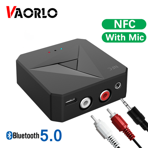 VAORLO-receptor transmisor inalámbrico Bluetooth 5,0, adaptador con micrófono, 3,5mm, AUX, música estéreo para auriculares y TV, NFC, 2 en 1 ► Foto 1/6