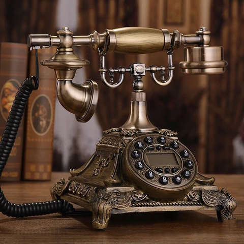 Teléfono antiguo de cobre con diamantes de imitación de resina, Dial de botón Retro Para el hogar y la oficina, teléfono fijo con identificación de llamada, Dial manos libres ► Foto 1/4