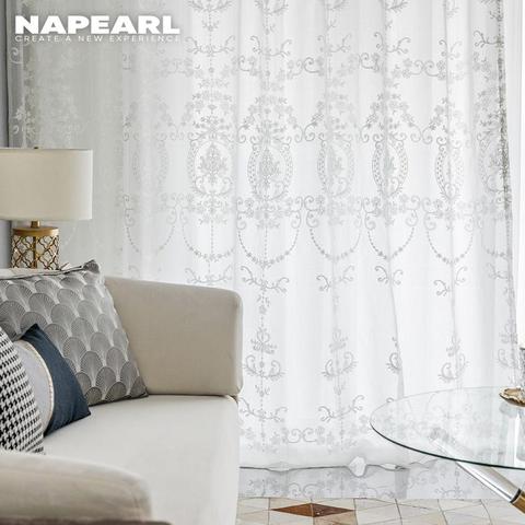 Cortinas de tul de napear bordado de lujo ventana blanca transparente voile sala de estar tratamiento puerta Europea cortina panel ► Foto 1/6