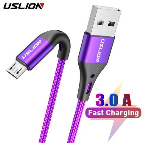 USLION Cable Micro USB 3A de carga rápida Cable de datos para Xiaomi Redmi note 4X Samsung J7 2m 3m Android Teléfono Móvil cargador Microusb ► Foto 1/6