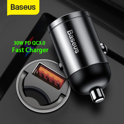 Baseus 30W cargador de coche Dual USB tipo C, Cargador rápido PD 4,0 3,0 SCP AFC Mini adaptador de carga rápida para Samsung iP HUAWEI Xiaomi ► Foto 1/6